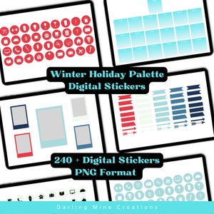 Winter Holiday Digital Sticker Pack Productivity with Banners, Polaroids, Icons, Post it Notes for Goodnotes, Noteshelf, Notability