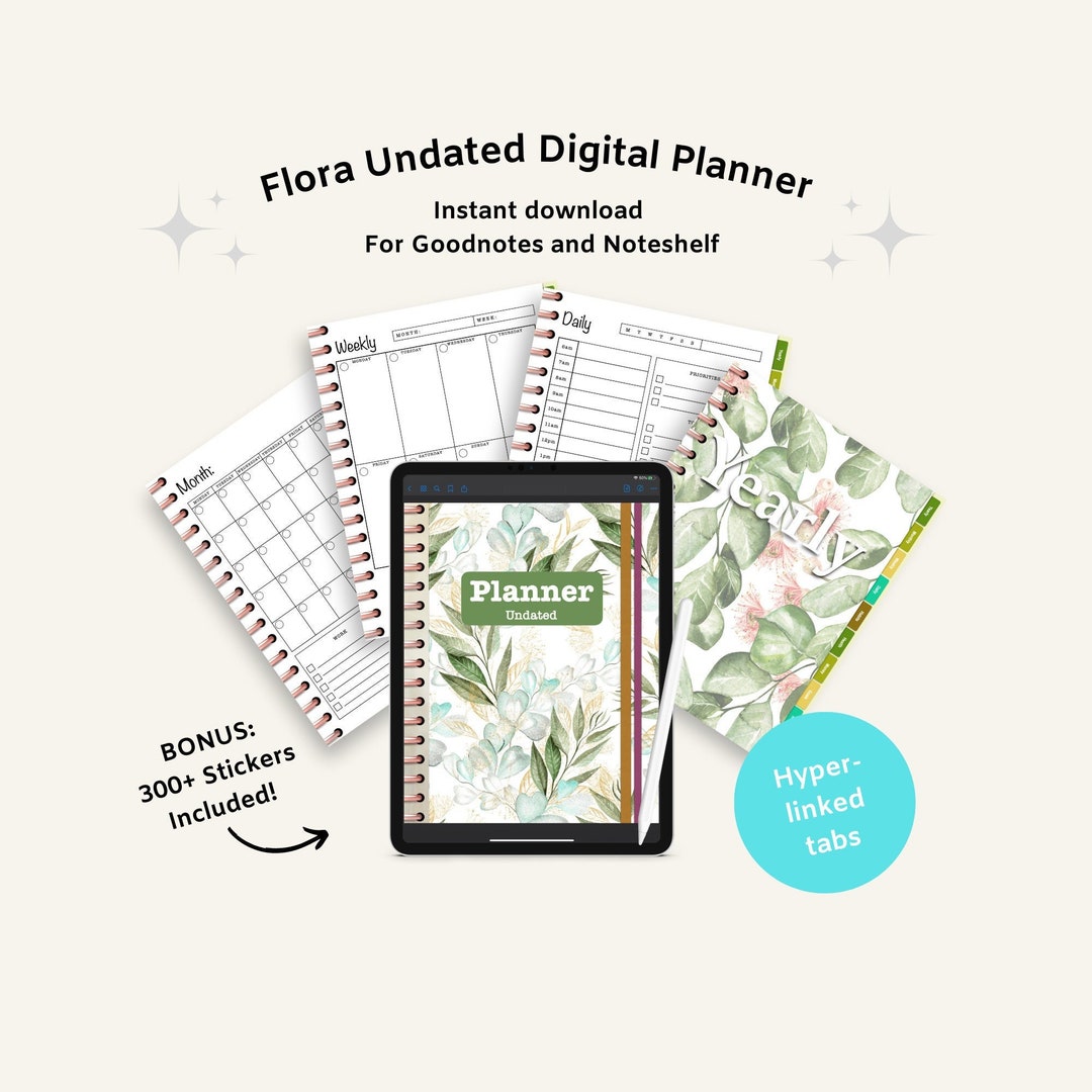 Undated Digital Planner for Goodnotes, Noteshelf, Notability Flora ...