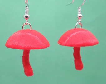 Red Mushroom Earrings, 3D Printed Sterling Silver Hook Earrings, Shrooms Toadstool Ear Mushroom Jewellery, Renewable Plant PLA