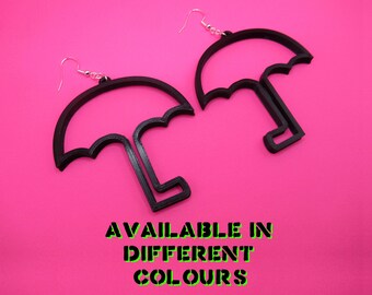 Large Umbrella Earrings, Parasol Earrings, Eco-friendly 3D Printed Earrings, Sterling Silver Hook, Big Earrings, Plastic PLA, Oversized