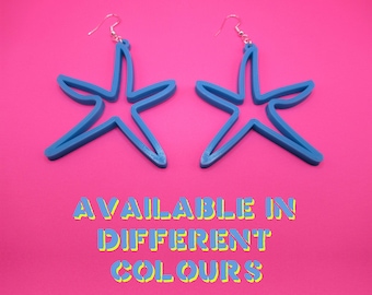 Large Starfish Earrings, Beach Earrings, Eco-friendly 3D Printed Earrings, Sterling Silver Hook, Big Earrings, Plastic PLA, Oversized
