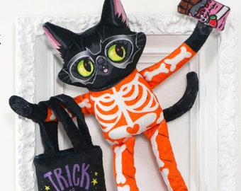 Cat Doll, Trixie's Halloween Night, Super cute soft plush fabric with bright colours, Includes play accessories, Handmade, spooky black cat