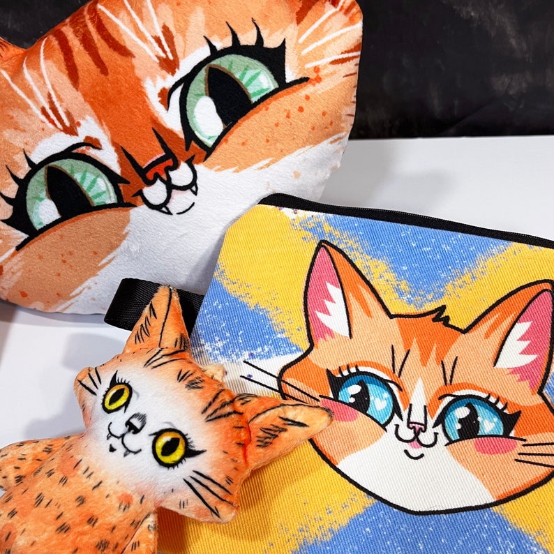 Orange Cat Gift Set Throw pillow, pencil case and plush doll collection, gift for cat lover, orange tabby cat, ginger cat toy, handmade image 2