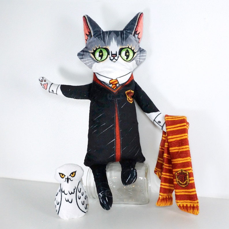 Rocko the Cat goes to Wizard School Soft minky cat plush doll with vibrant colours