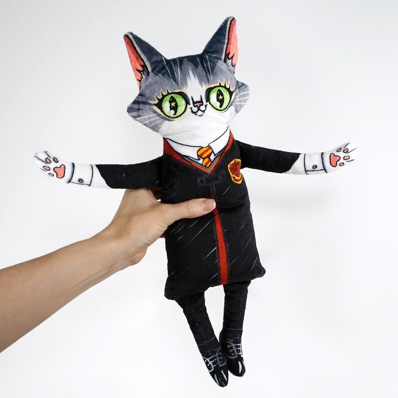 Rocko the Cat goes to Wizard School Soft minky cat plush doll with vibrant colours
