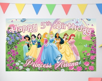 Princess Birthday, princess Birthday Banner, Custom princess Backdrop, Kids Birthday Decor, Custom Birthday Backdrop
