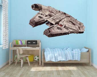 Adesivo de parede Millennium Falcon, Chewie, Han Solo, decoração de arte Star Wars, adesivo Star Wars, adesivo Star Wars, designs de quarto infantil Star Wars, adesivo de droide
