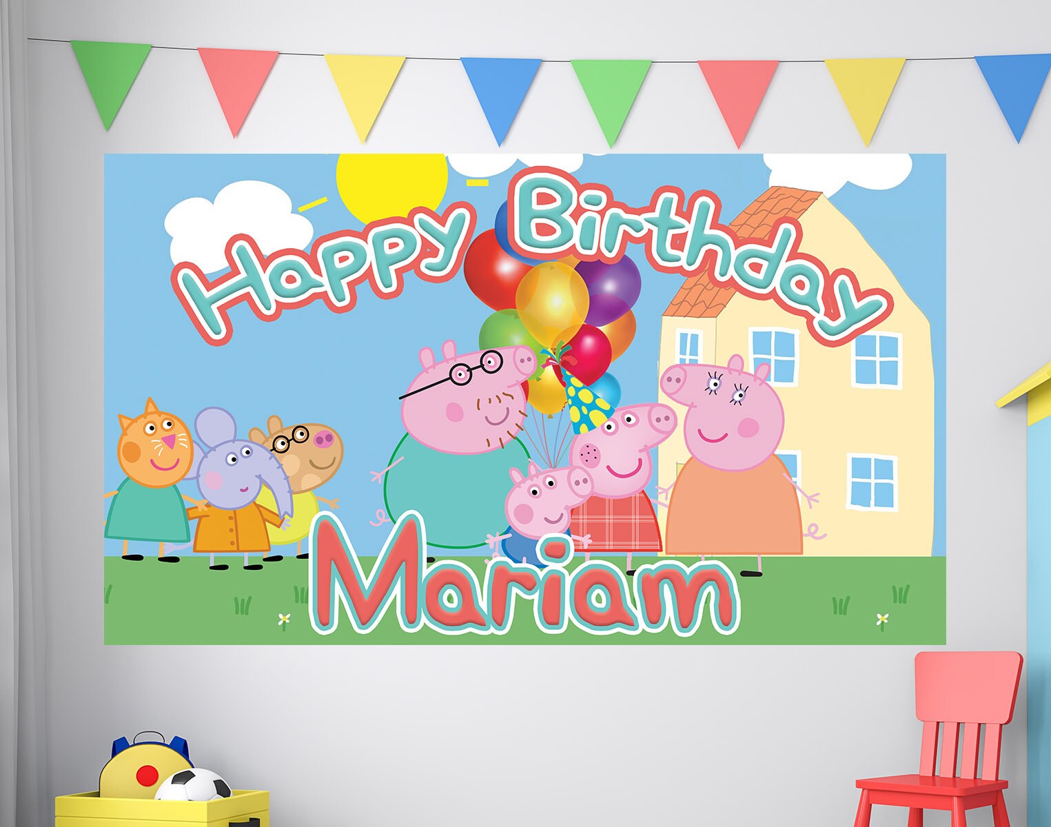 Peppa Pig Birthday Peppa Birthday Banner Custom Peppa Pig Backdrop Kids Birthday Decor Custom Birthday Backdrop
