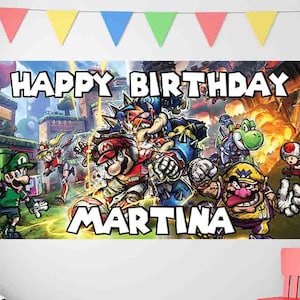 Super Mario Birthday Banner, Mario Strikers Birthday Banner, Luigi Birthday, Yoshi Birthday, Kids Birthday Decor, Custom Birthday Backdrop