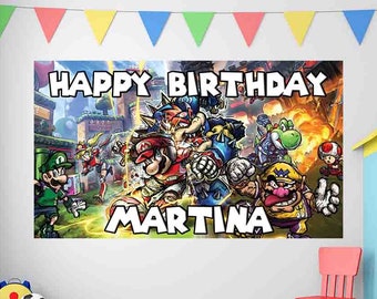 Super Mario Birthday Banner, Mario Strikers Birthday Banner, Luigi Birthday, Yoshi Birthday, Kids Birthday Decor, Custom Birthday Backdrop
