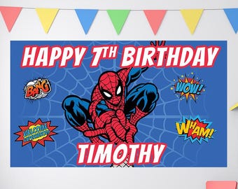 Cumpleaños de Spiderman, pancarta de cumpleaños de Spiderman, fondo de Spiderman personalizado, Miles Morales, decoración de cumpleaños para niños, fondo de cumpleaños personalizado