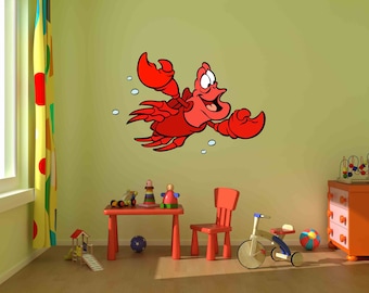 Calcomanías de Disney,Sebastian Decal, Arte de la Sirenita,Calcomanías extraíbles, Arte de Disney,Arte de pared extraíble,Arte de la habitación de los niños,Decoración de la pared de Sebastian,Sirena
