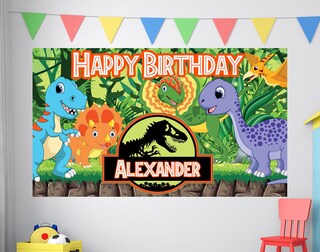 2 Striscioni Personalizzati Per Festa Di Compleanno A Tema Dinosauro - Interno/Esterno