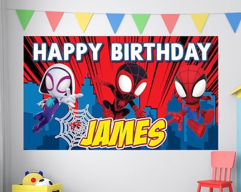 Cumpleaños de Spiderman, Banner de cumpleaños de Spiderman, Fondo de Spiderman personalizado, Miles Morales, Decoración de cumpleaños infantil, Fondo de cumpleaños personalizado