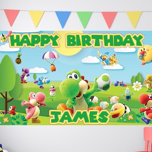 Yoshi Birthday Banner, Yoshi Birthday Banner, Yoshi Birthday, Yoshi Birthday, Kids Birthday Decor, Custom Birthday Backdrop