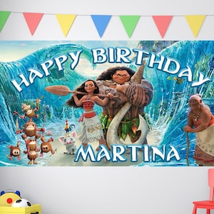 Moana Geburtstag, Moana Geburtstagsbanner, Benutzerdefinierte Moana Kulisse, Kinder Geburtstag Dekor, Benutzerdefinierte Geburtstag Kulisse