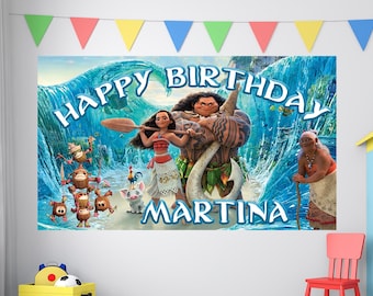 Moana Birthday, Moana Birthday Banner, Custom Moana Backdrop, Kids Birthday Decor, Custom Birthday Backdrop