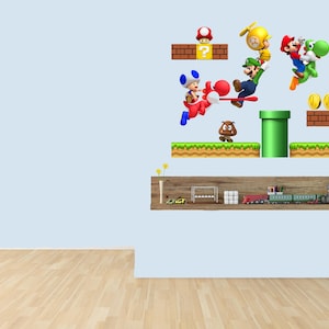 スーパーマリオデカール、マリオデカール、ゲームルーム、ヴィンテージ任天堂デカール、スーパーマリオ壁デザイン、スーパーマリオ壁画、マリオアート、ルイージ