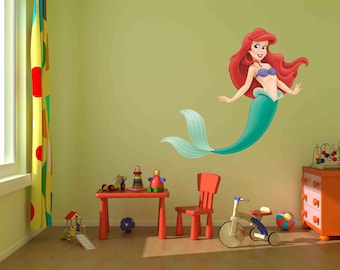 ディズニーデカール、アリエルデカール、リトルマーメイドアート、取り外し可能なデカール、ディズニーアート、取り外し可能な壁アート、子供部屋アート、アリエルの壁装飾、リトルマーメイド