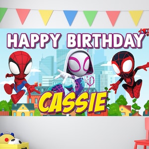 Spiderman Birthday, Spiderman Birthday Banner, Custom Spiderman Backdrop, Gwen Stacy, Kids Birthday Decor, Custom Birthday Backdrop