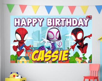 Cumpleaños de Spiderman, Banner de cumpleaños de Spiderman, Fondo de Spiderman personalizado, Gwen Stacy, Decoración de cumpleaños infantil, Fondo de cumpleaños personalizado