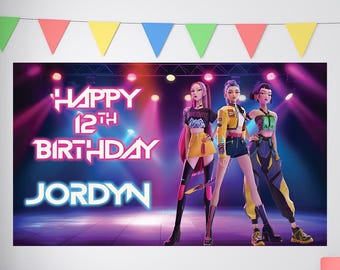 Demon Hunters Birthday, Demon Hunters Birthday Banner, Custom K-pop Backdrop, K-pop Birthday, Kids Birthday Decor, Custom Birthday Backdrop