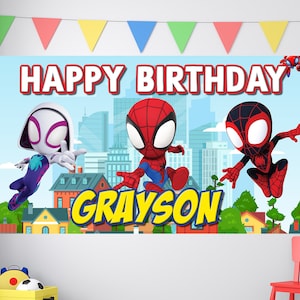 Cumpleaños de Spiderman, pancarta de cumpleaños de Spiderman, fondo de Spiderman personalizado, Miles Morales, decoración de cumpleaños para niños, fondo de cumpleaños personalizado