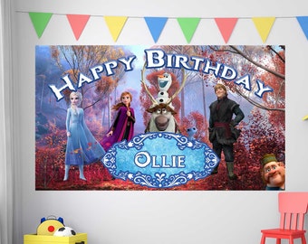 Frozen verjaardag, Frozen verjaardag banner, Custom Frozen achtergrond, Kids Birthday Decor, Custom verjaardag achtergrond
