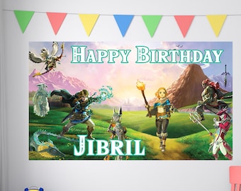 Zelda Birthday Banner, Link Birthday Banner, Zelda Birthday, Link Birthday, Kids Birthday Decor, Custom Birthday Backdrop