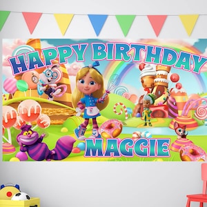 Alice&#39;s Wonderland Bakery Birthday, Alice&#39;s Wonderland Birthday Banner, Alice&#39;s Wonderland Bakery Party, Alice in Wonderland,Custom Backdrop