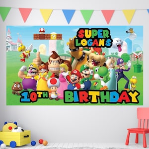 Super Mario Birthday Banner, Mario Birthday Banner, Luigi Birthday, Yoshi Birthday, Kids Birthday Decor, Custom Birthday Backdrop