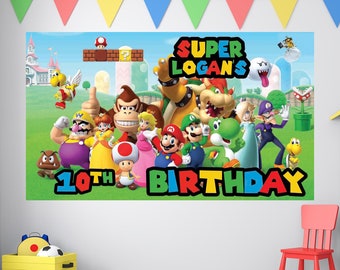 Super Mario Birthday Banner, Mario Birthday Banner, Luigi Birthday, Yoshi Birthday, Kids Birthday Decor, Custom Birthday Backdrop