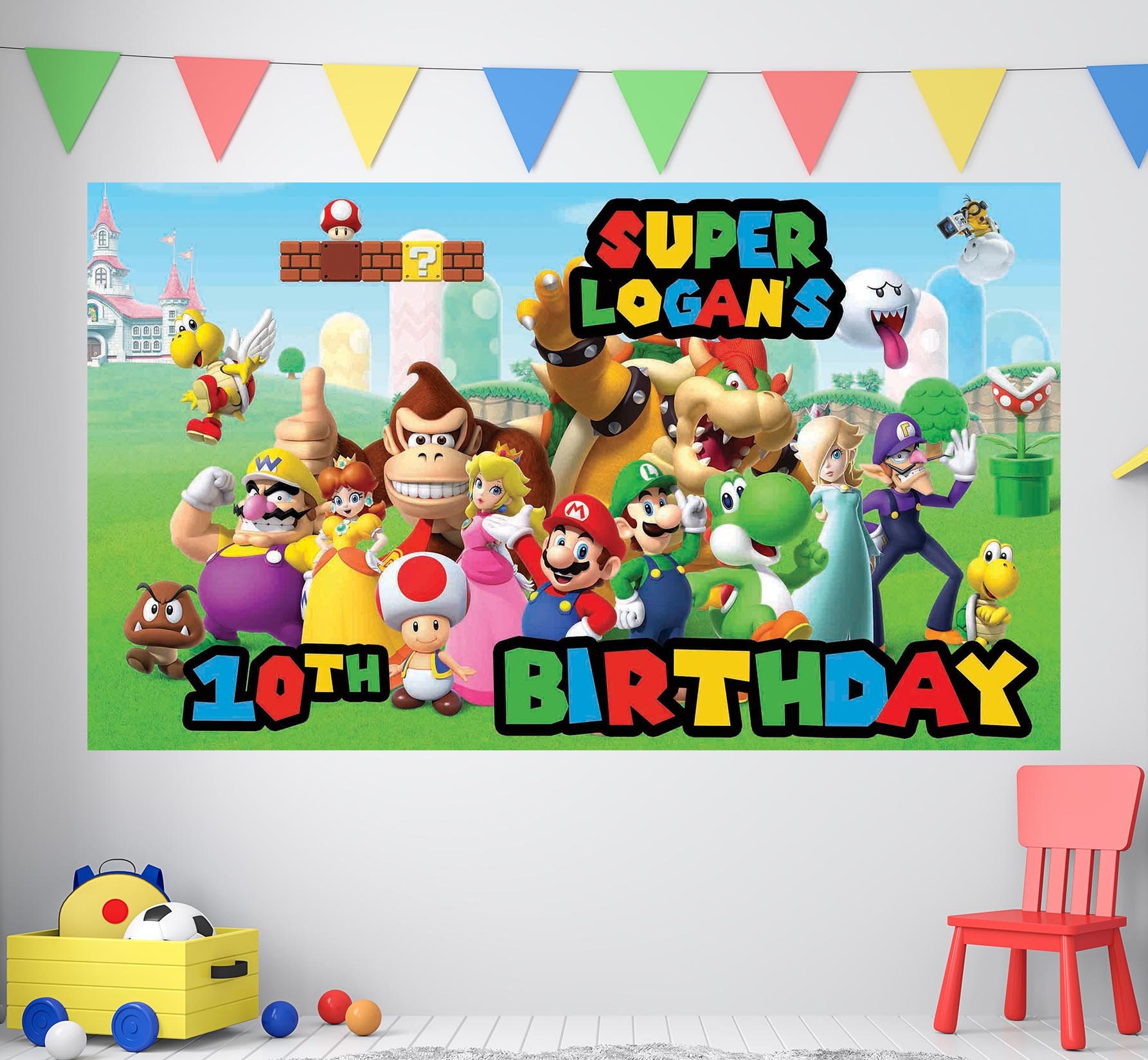 Banner di compleanno di Super Mario, banner di compleanno di Mario,  compleanno di Luigi, compleanno di Yoshi, decorazione di compleanno per  bambini, sfondo di compleanno personalizzato -  Italia