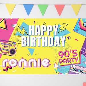 90&#39;S Birthday, Retro Birthday Banner, Custom 90&#39;s Party Backdrop, Retro Birthday Decor, Custom Birthday Backdrop