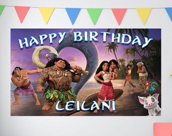 Cumpleaños de Moana, Banner de cumpleaños de Moana, Fondo personalizado de Moana 2, Decoración de cumpleaños infantil, Fondo de cumpleaños personalizado
