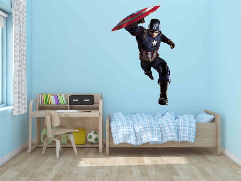 Captain America Decal Avengers Decor Avengers Decal Marvel Decal Fathead Mural Marvel Kid S Room Designs Captain America Sticker
