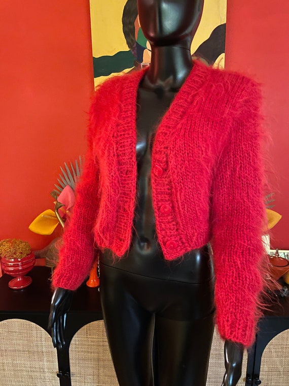Vintage Handmade 1960’s cherry red mohair knit per