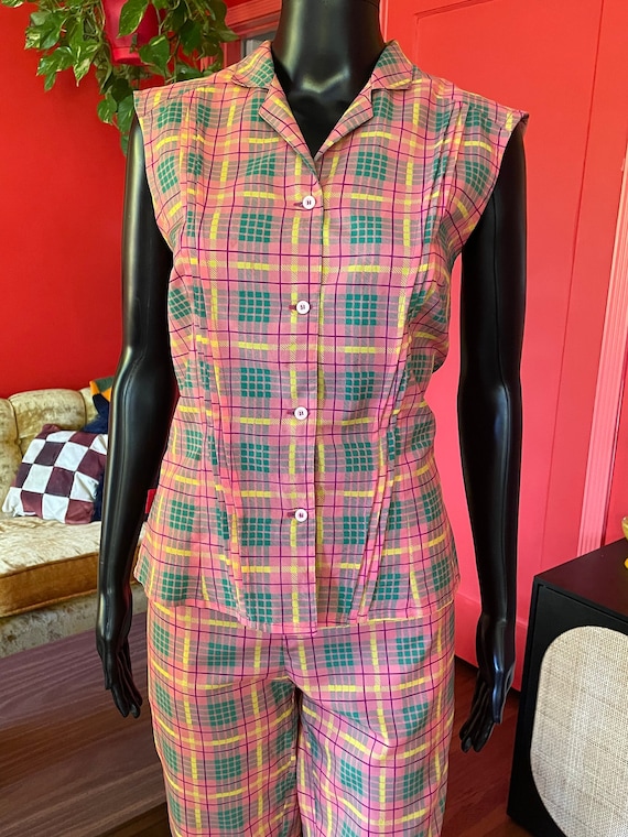 Vintage 80’s Fiorucci 2 piece pink plaid suit