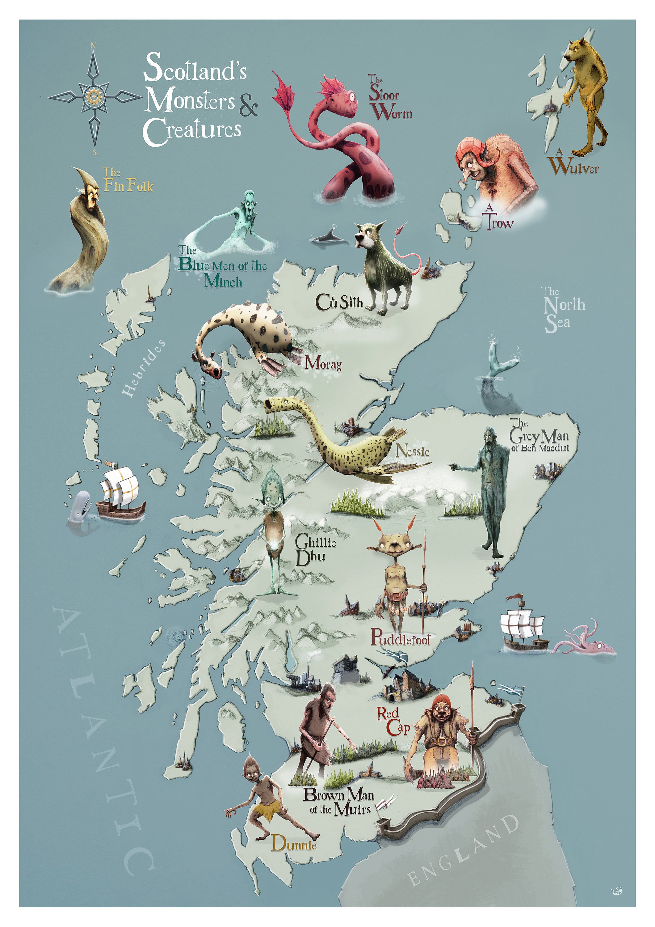 Scottish Monsters and Creatures Map A2 poster  Etsy