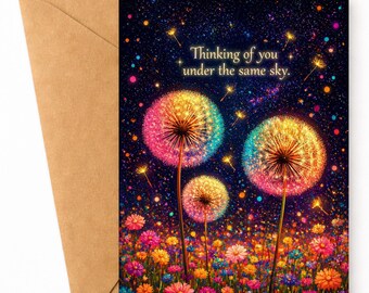 Tarjeta imprimible "Pensando en ti" 5x7, Tarjeta de condolencias imprimible, Tarjeta "Bajo el mismo cielo", Tarjeta "Te extraño", Tarjeta de descarga digital