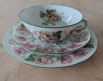 Vintage Bernardaud Limoges Porcelain Tea Cup, Saucer And Breakfast Plate Model Eugenie de Montijo