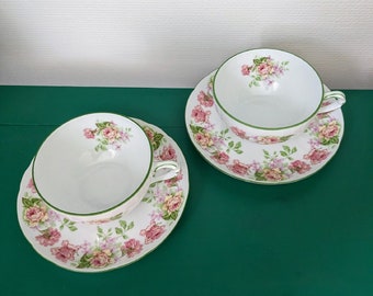 Set Of 2 BERNARDAUD Large Porcelain Limoges Breakfast Cups With Matching Saucers  Gift Idea