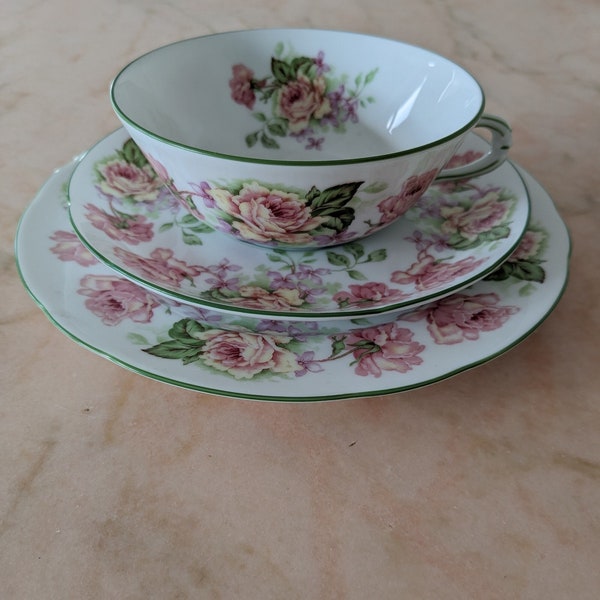 Vintage Bernardaud Limoges Porcelain Tea Cup, Saucer And Breakfast Plate Model Eugenie de Montijo