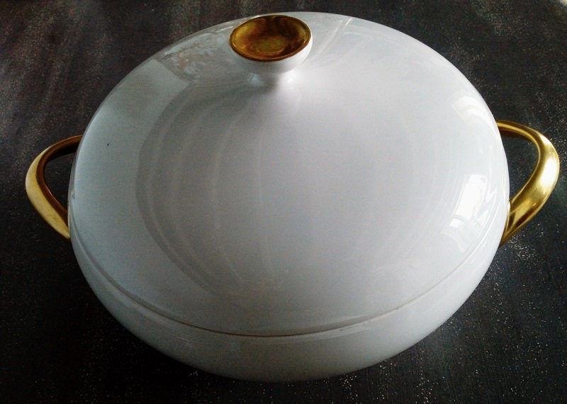 Porcelain Round Soup Tureen Gold & White Dish Vegetable German Arzberg Made in Germany