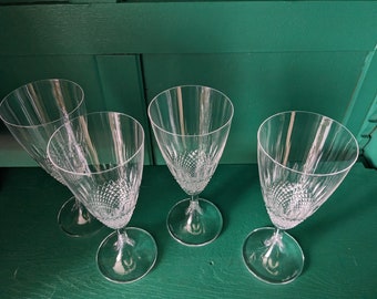 Antique LALIQUE Crystal Stemware Clear Cut Wine Glasses Chinon Design - Set of 4 Gift Idea