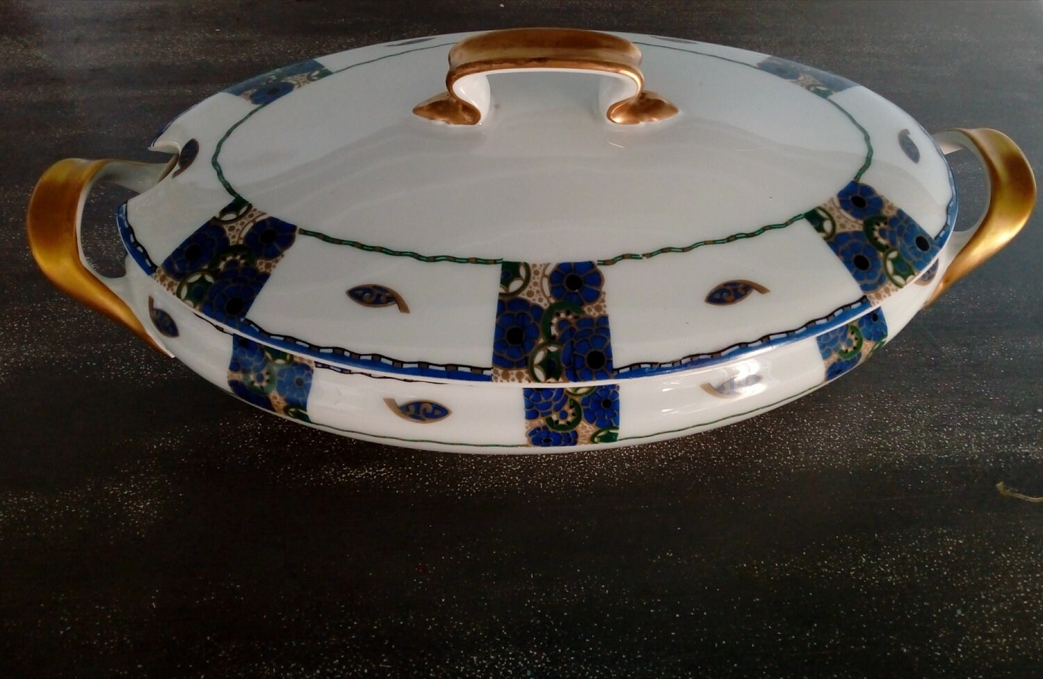 Antique Limoges Double Handled Serving Dish With Lid 1900-1932 William Guerin French Porcelain Veget