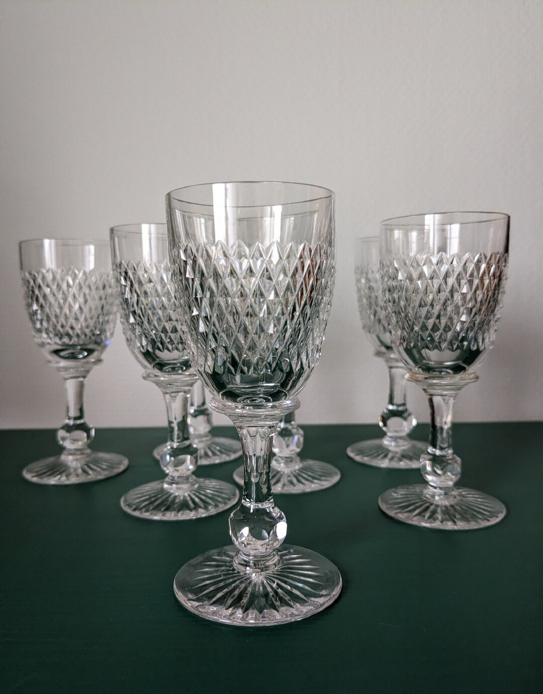 60s Set of 7 Port Glasses Diamond Point Cut Crystal Signed Etsy