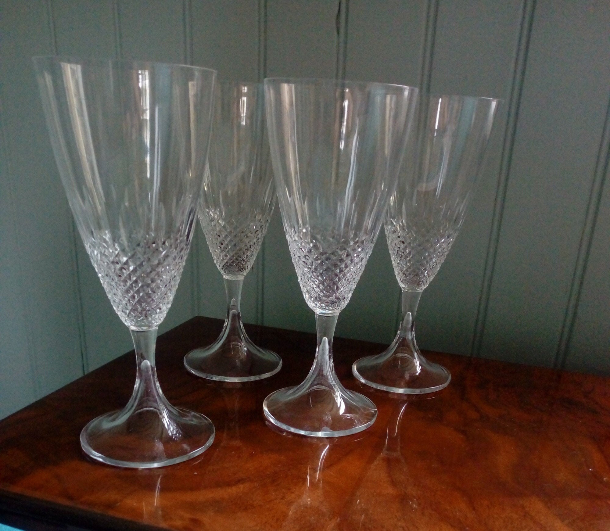 Antique Lalique Clear Cut Wine Glasses Stemware Chinon Pattern -Set Of 4