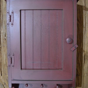 Painted Pine Rustic Medicine Cabinet with Door and Shelves Kitchen Living Room Display Cupboard Burgundy Farmhouse Primitive Decor