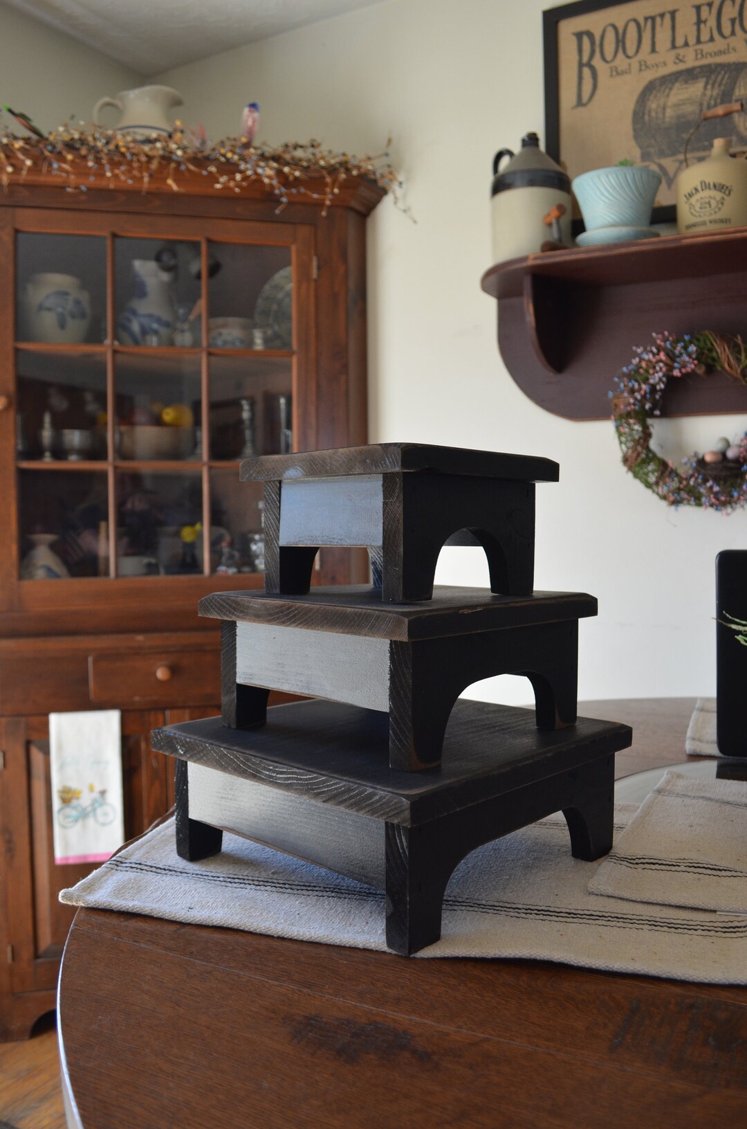 Solid Wood 3 Piece Set of Display Risers in Black or White Farmhouse ...